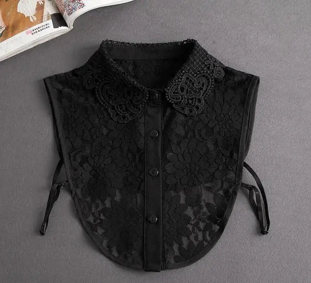 Fashion 2025 Front Tie White Fake Collar for Women Stand Detachable Collar Fake Girls Vintage Lace Ladies False Blouse Collar - Tara's Tiny Treasures