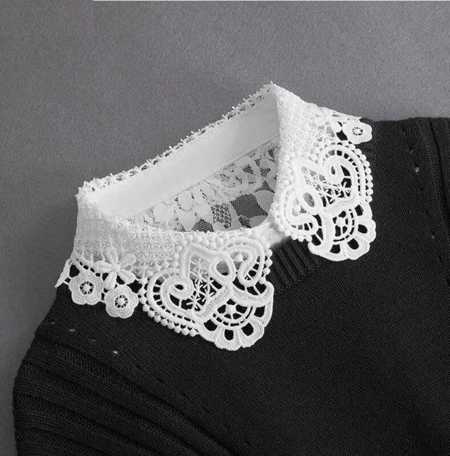 Fashion 2025 Front Tie White Fake Collar for Women Stand Detachable Collar Fake Girls Vintage Lace Ladies False Blouse Collar - Tara's Tiny Treasures