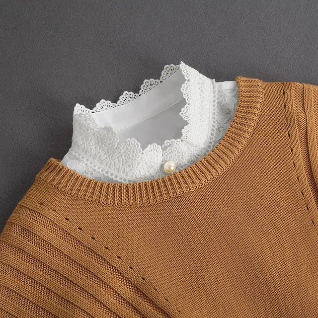 Fashion 2025 Front Tie White Fake Collar for Women Stand Detachable Collar Fake Girls Vintage Lace Ladies False Blouse Collar - Tara's Tiny Treasures