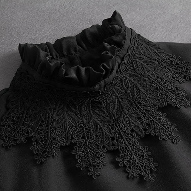 Fashion 2025 Front Tie White Fake Collar for Women Stand Detachable Collar Fake Girls Vintage Lace Ladies False Blouse Collar - Tara's Tiny Treasures