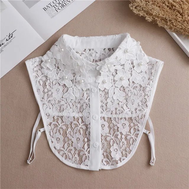 Fashion 2025 Front Tie White Fake Collar for Women Stand Detachable Collar Fake Girls Vintage Lace Ladies False Blouse Collar - Tara's Tiny Treasures