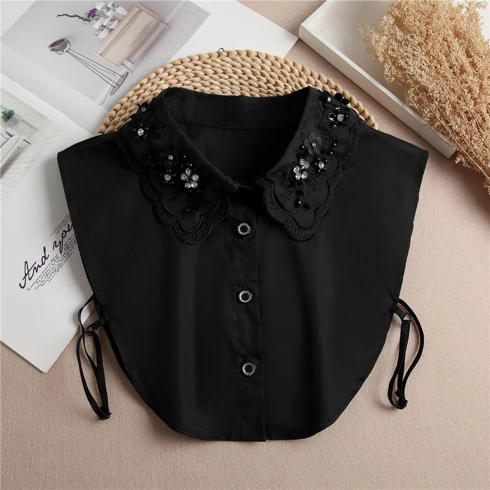 Fashion 2025 Front Tie White Fake Collar for Women Stand Detachable Collar Fake Girls Vintage Lace Ladies False Blouse Collar - Tara's Tiny Treasures