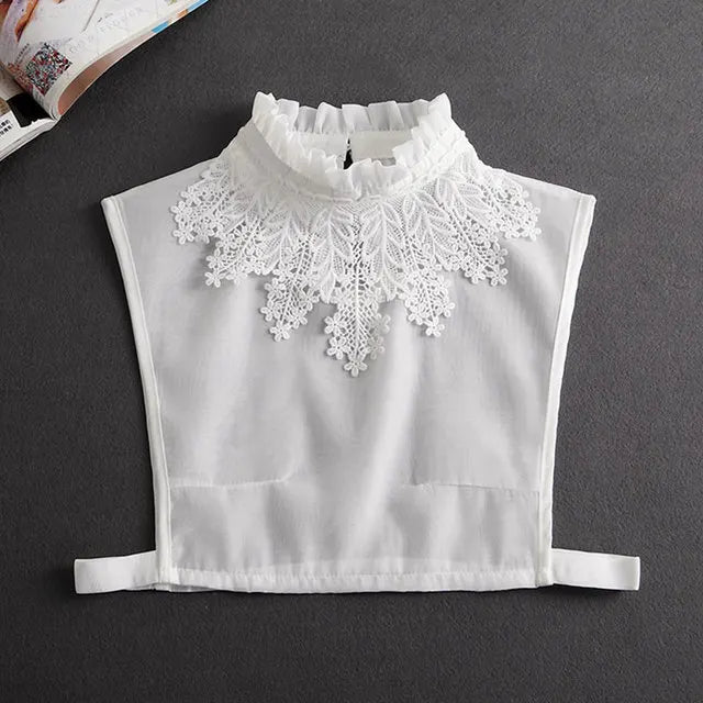 Fashion 2025 Front Tie White Fake Collar for Women Stand Detachable Collar Fake Girls Vintage Lace Ladies False Blouse Collar - Tara's Tiny Treasures