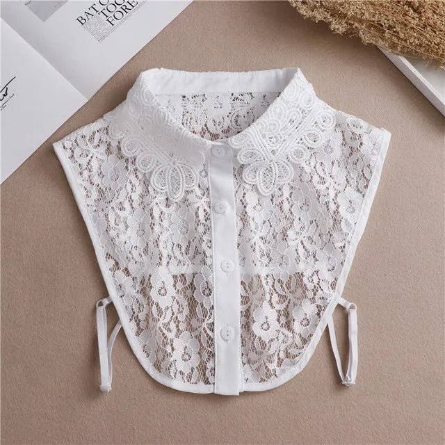 Fashion 2025 Front Tie White Fake Collar for Women Stand Detachable Collar Fake Girls Vintage Lace Ladies False Blouse Collar - Tara's Tiny Treasures