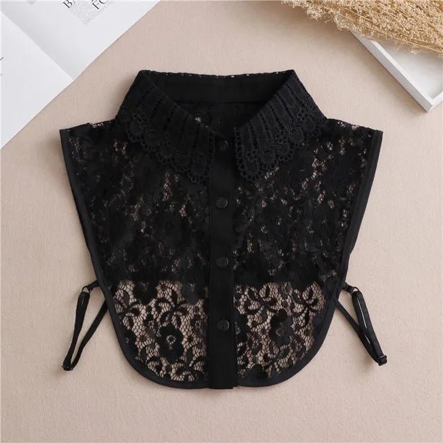 Fashion 2025 Front Tie White Fake Collar for Women Stand Detachable Collar Fake Girls Vintage Lace Ladies False Blouse Collar - Tara's Tiny Treasures