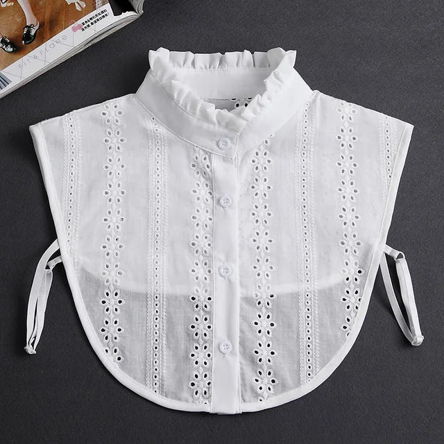 Fashion 2025 Front Tie White Fake Collar for Women Stand Detachable Collar Fake Girls Vintage Lace Ladies False Blouse Collar - Tara's Tiny Treasures