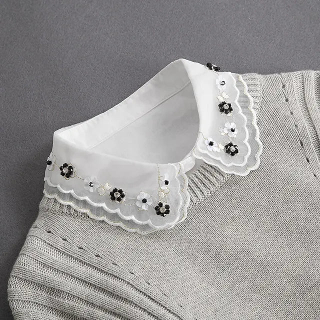 Fashion 2025 Front Tie White Fake Collar for Women Stand Detachable Collar Fake Girls Vintage Lace Ladies False Blouse Collar - Tara's Tiny Treasures