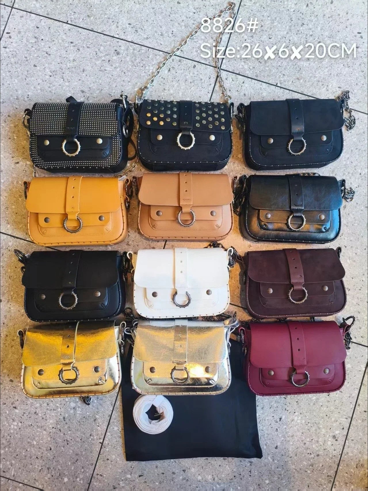 Fashion rivet chain small square bag - Women's crossbody bag with shoulder strap. New trendy street style bag with rivets. - Tara's Tiny Treasures