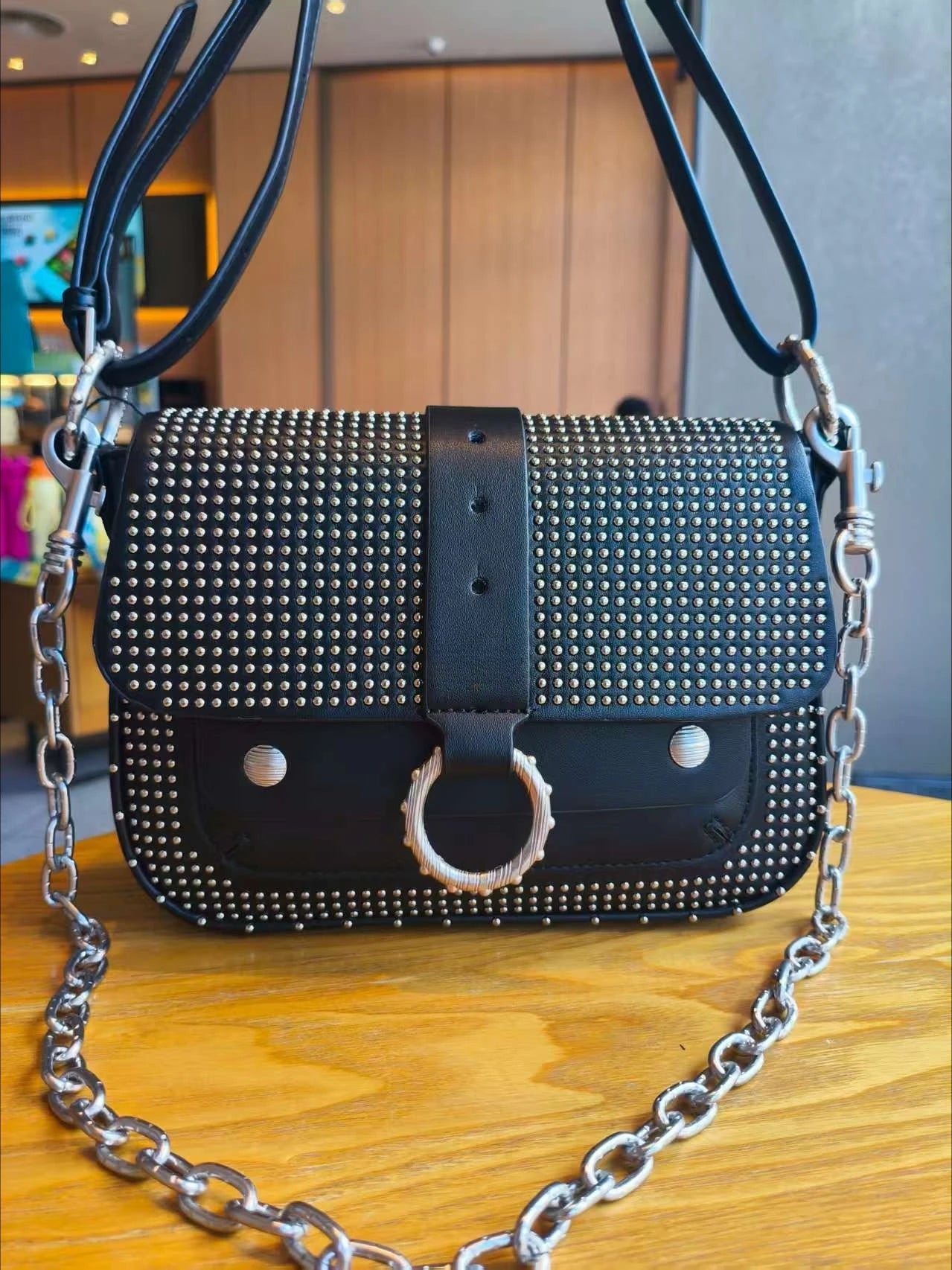 Fashion rivet chain small square bag - Women's crossbody bag with shoulder strap. New trendy street style bag with rivets. - Tara's Tiny Treasures