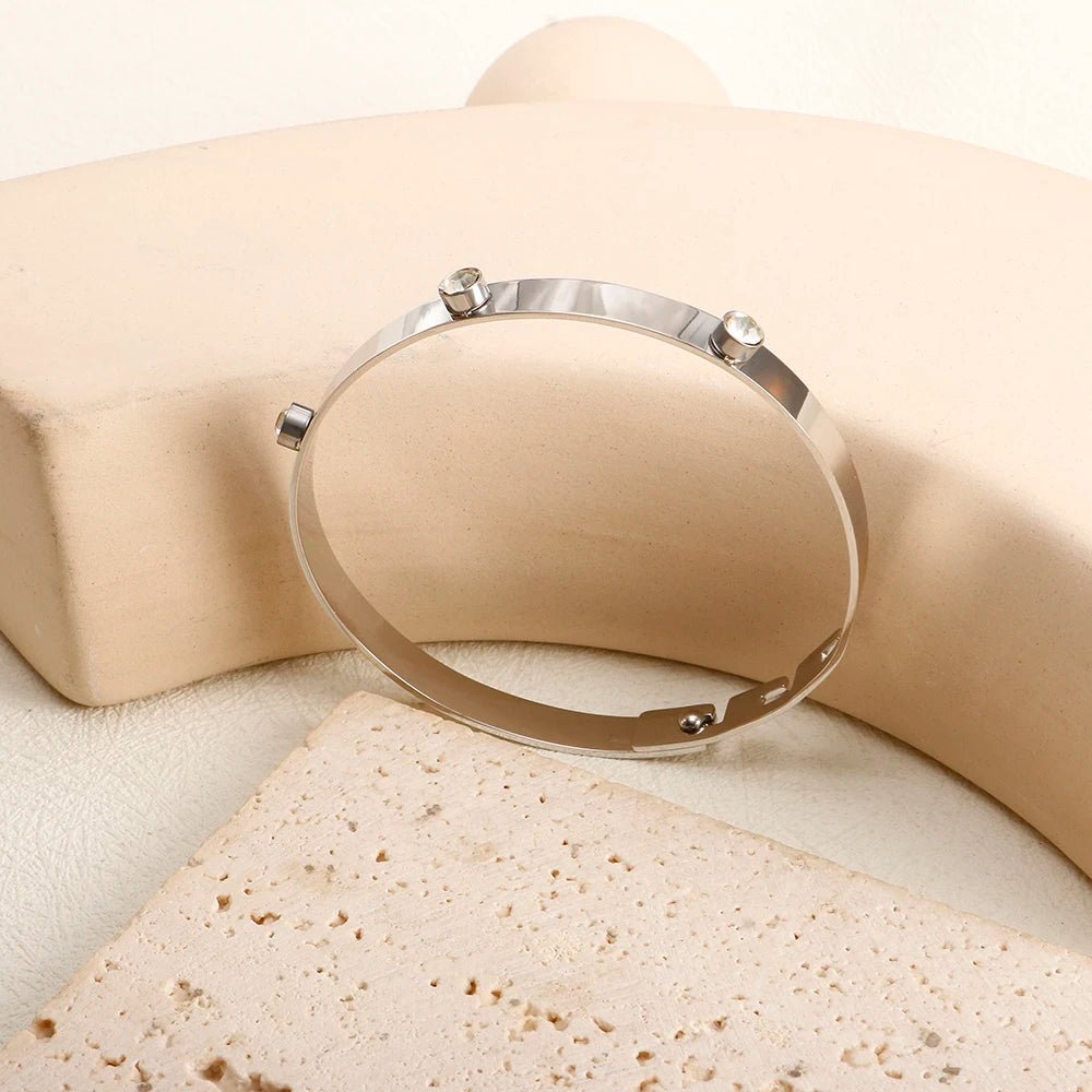Fashion Simple Stainless Steel 3 Crystal Bracelet Bangle - Tara's Tiny Treasures
