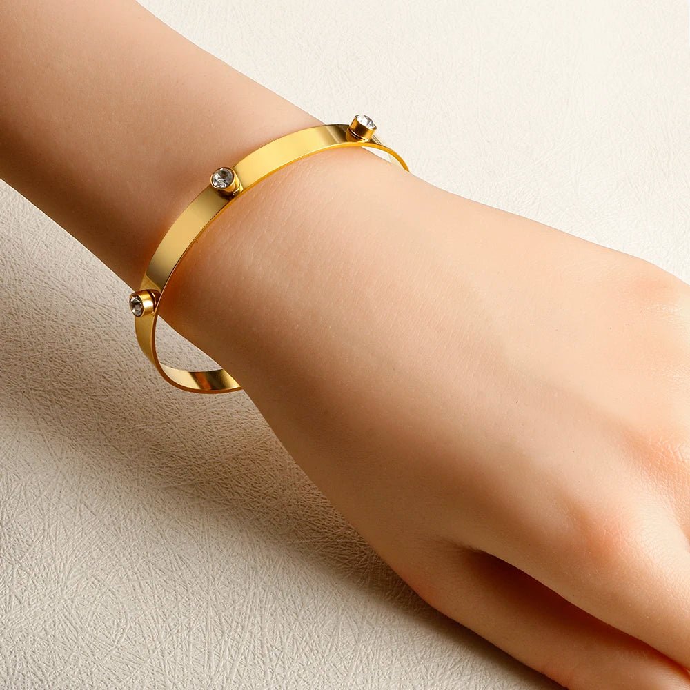 Fashion Simple Stainless Steel 3 Crystal Bracelet Bangle - Tara's Tiny Treasures