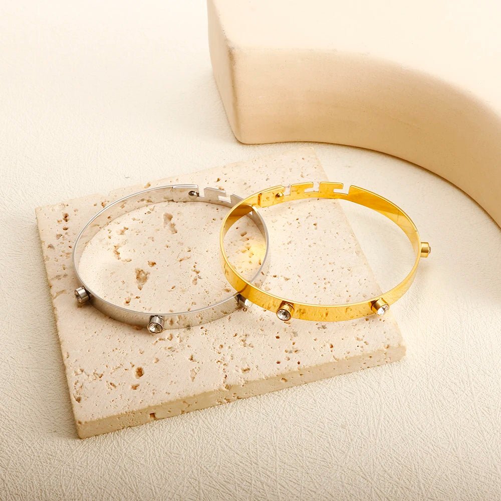 Fashion Simple Stainless Steel 3 Crystal Bracelet Bangle - Tara's Tiny Treasures