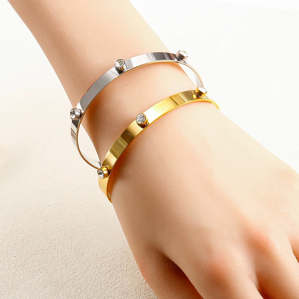 Fashion Simple Stainless Steel 3 Crystal Bracelet Bangle - Tara's Tiny Treasures