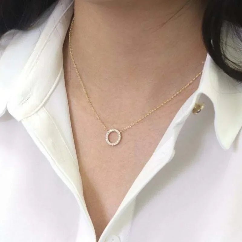 Fashion Trend Elegant Jewelry Simple Crystal Circle Pendant Necklace Golden Color Unquie Women Necklace Party Gift Wholesale - Tara's Tiny Treasures