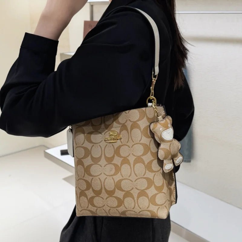 Fashionable style, elegant and luxurious handbag in the shape of a bucket, versatile and suitable for all occasions, single-shou - Tara's Tiny Treasures