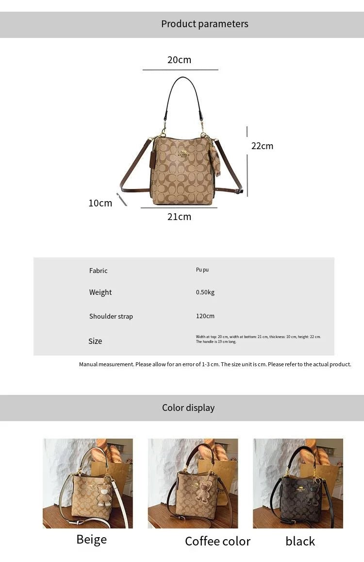 Fashionable style, elegant and luxurious handbag in the shape of a bucket, versatile and suitable for all occasions, single-shou - Tara's Tiny Treasures