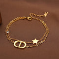 Fashionable Titanium Steel Double Layer Bracelet with Letter Star Design Simple Elegance Daily Wear Unique Style Hand Jewelry - Tara's Tiny Treasures