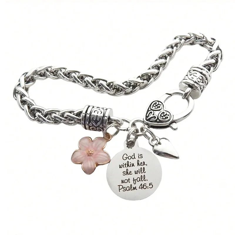 Flower Heart Bible Verse Charm Bracelet Antique Silver Plated Twisted Chain Bracelets Inspirational Christian Jewelry - Tara's Tiny Treasures