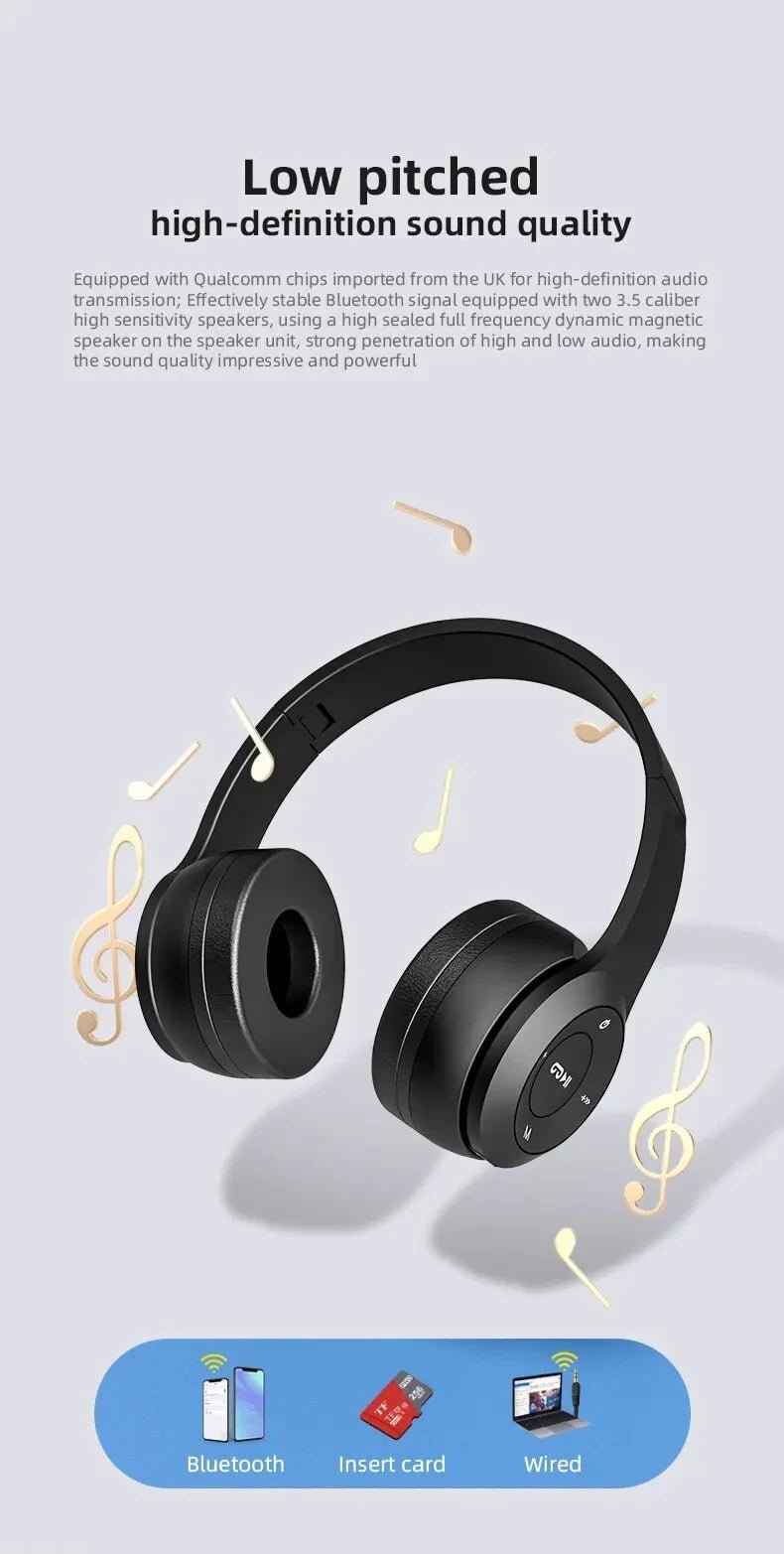 Fone Wireless Bluetooth Headphones HIFI Stereo Foldable P47 Earphones Kid Helmet Gift With Microphone Support SD Card For iPhone - Tara's Tiny Treasures