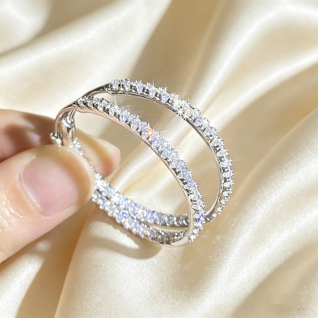 Full Diamond Moissanite S925 Sterling Silver Light Luxury French High-end Earrings Versatile Affordable Fashion Luxury Jewelry - Tara's Tiny Treasures