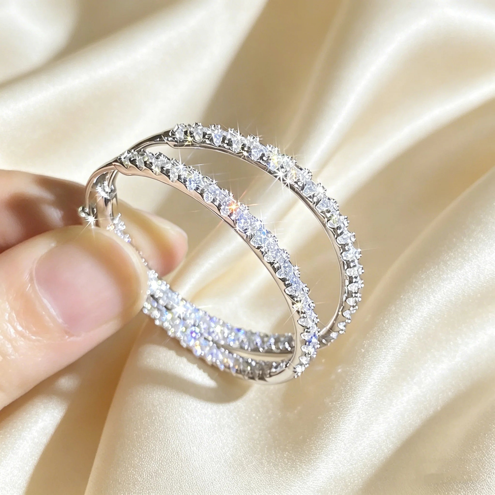 Full Diamond Moissanite S925 Sterling Silver Light Luxury French High-end Earrings Versatile Affordable Fashion Luxury Jewelry - Tara's Tiny Treasures
