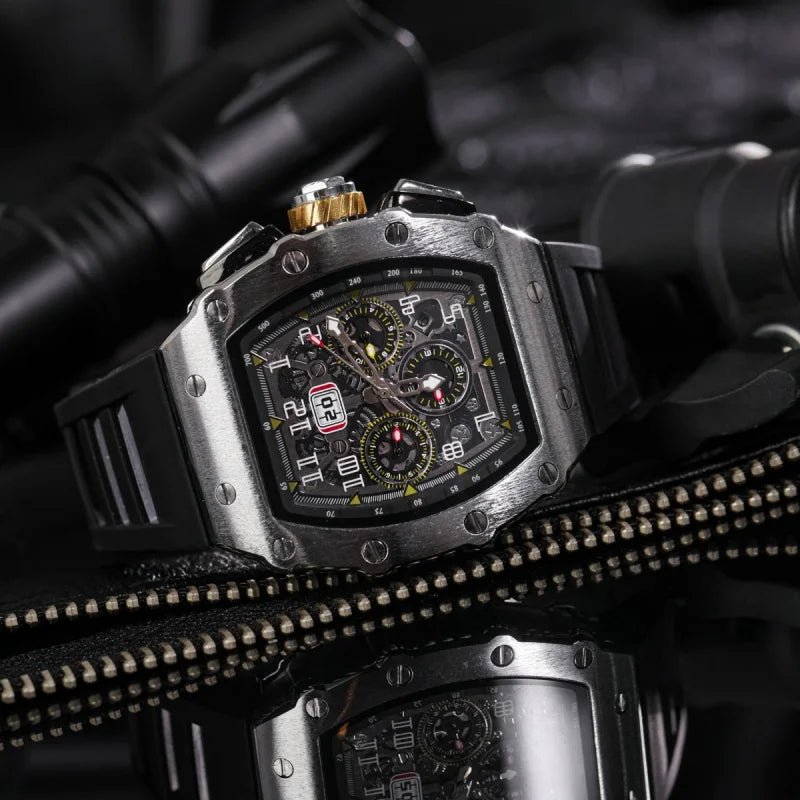 Fully automatic mechanical watch men's large dial men's trendy and fashionable wine barrel shaped mechanical watch sports men's - Tara's Tiny Treasures