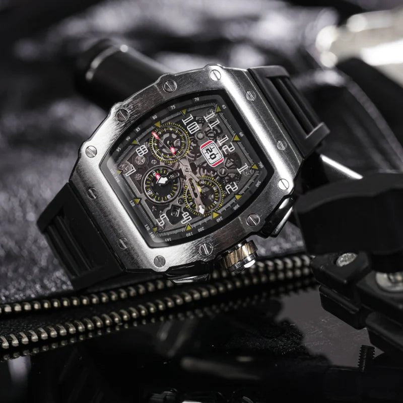 Fully automatic mechanical watch men's large dial men's trendy and fashionable wine barrel shaped mechanical watch sports men's - Tara's Tiny Treasures