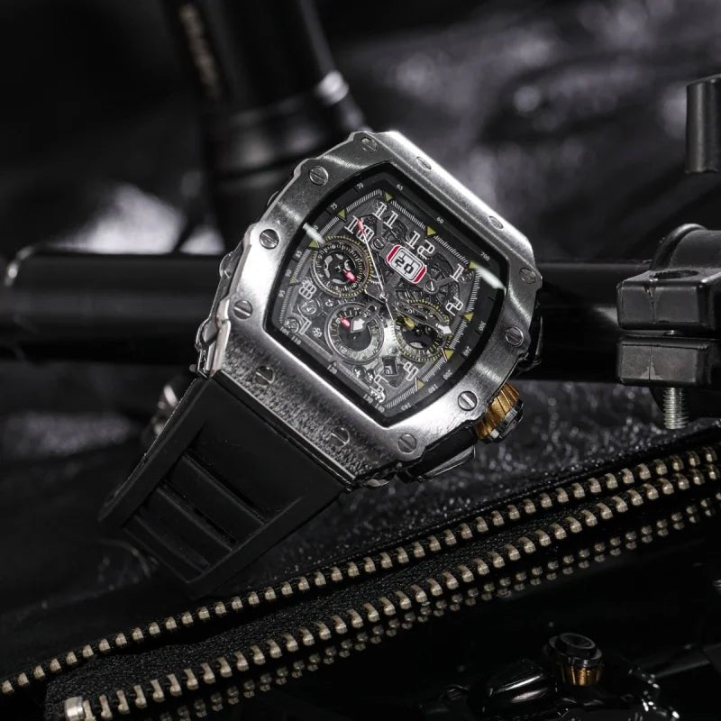 Fully automatic mechanical watch men's large dial men's trendy and fashionable wine barrel shaped mechanical watch sports men's - Tara's Tiny Treasures