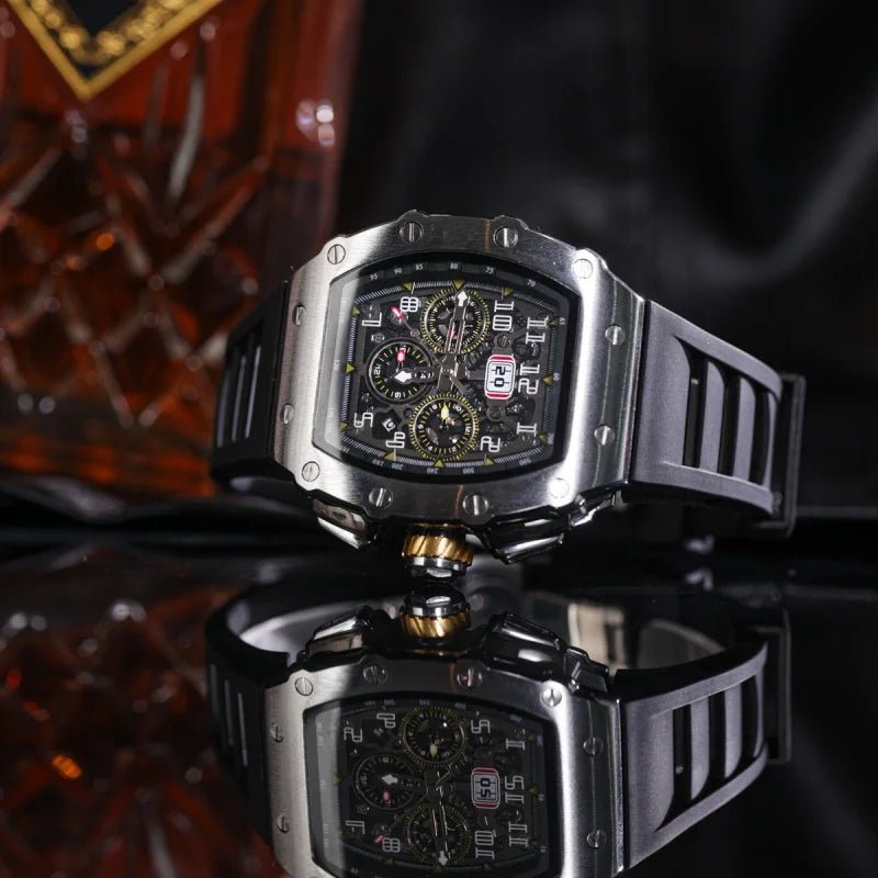 Fully automatic mechanical watch men's large dial men's trendy and fashionable wine barrel shaped mechanical watch sports men's - Tara's Tiny Treasures
