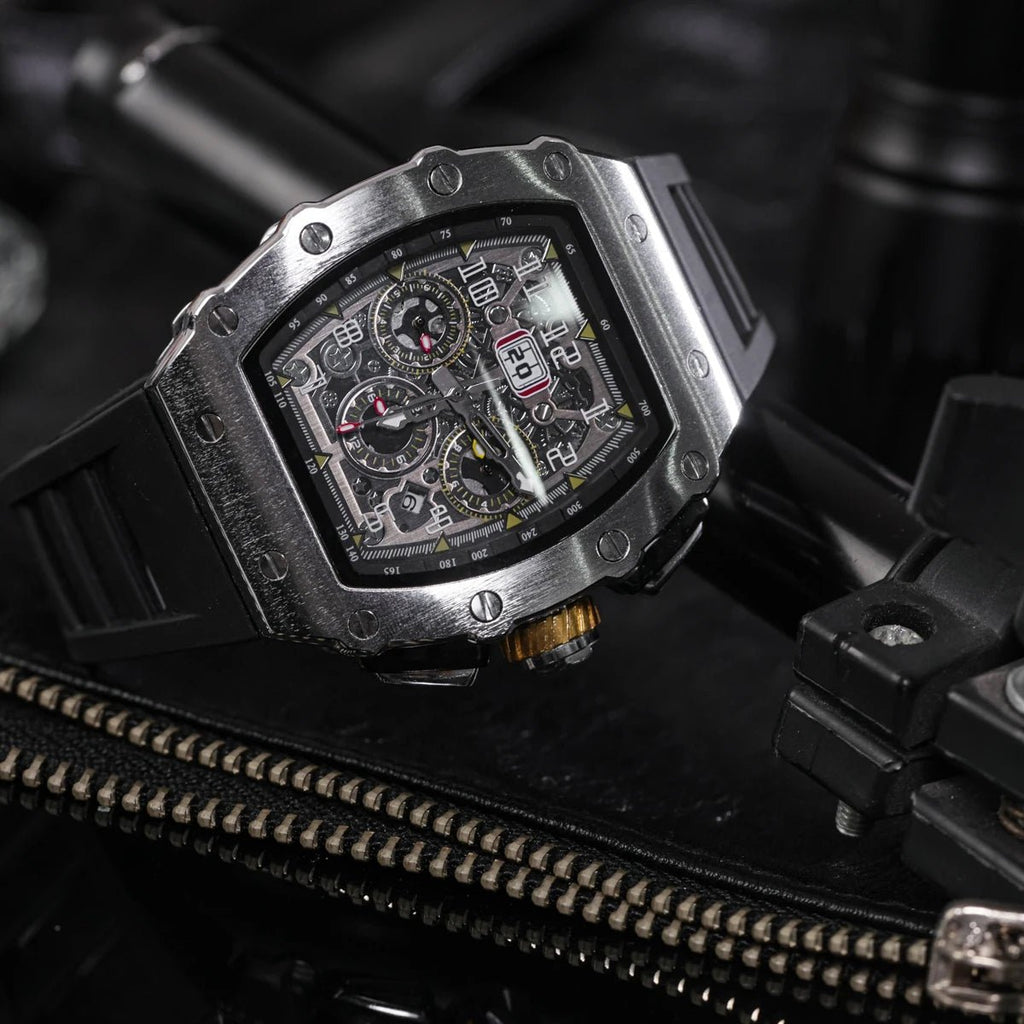 Fully automatic mechanical watch men's large dial men's trendy and fashionable wine barrel shaped mechanical watch sports men's - Tara's Tiny Treasures