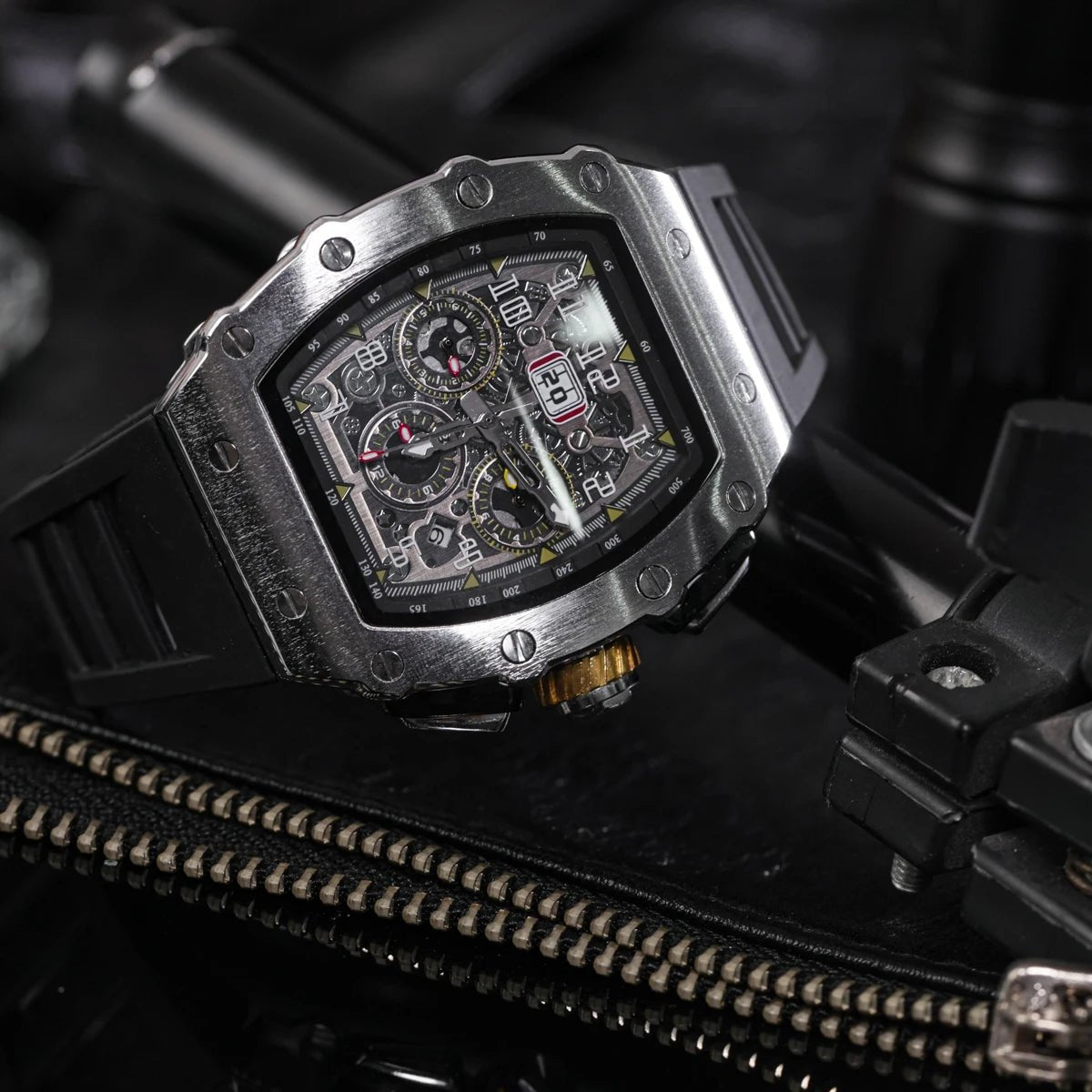 Fully automatic mechanical watch men's large dial men's trendy and fashionable wine barrel shaped mechanical watch sports men's - Tara's Tiny Treasures