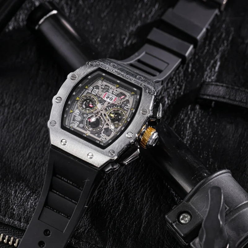Fully automatic mechanical watch men's large dial men's trendy and fashionable wine barrel shaped mechanical watch sports men's - Tara's Tiny Treasures