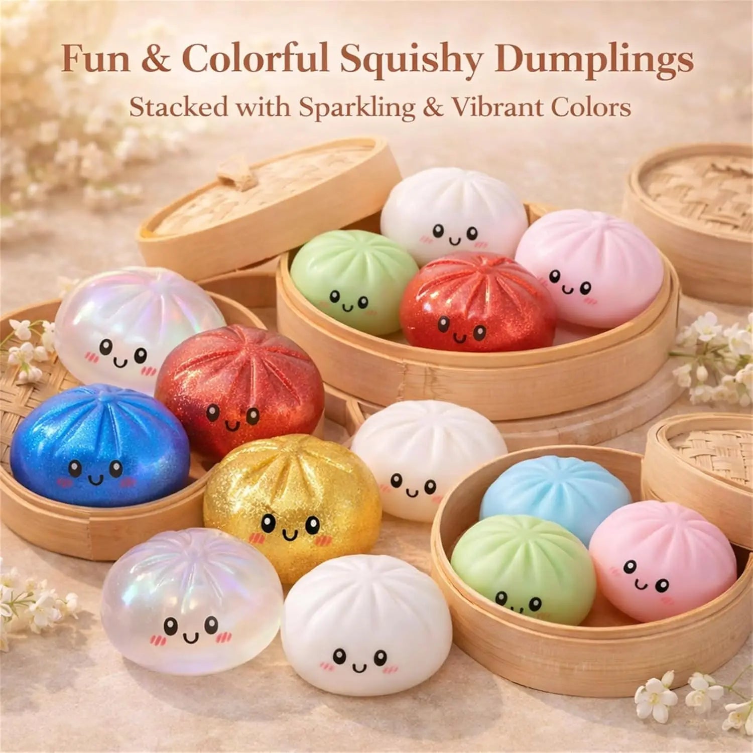 Glitter Dumpling Glitter Dumpling Squishy with Box Dumplings Sensory Squeeze Toy for Stress Relief - Tara's Tiny Treasures