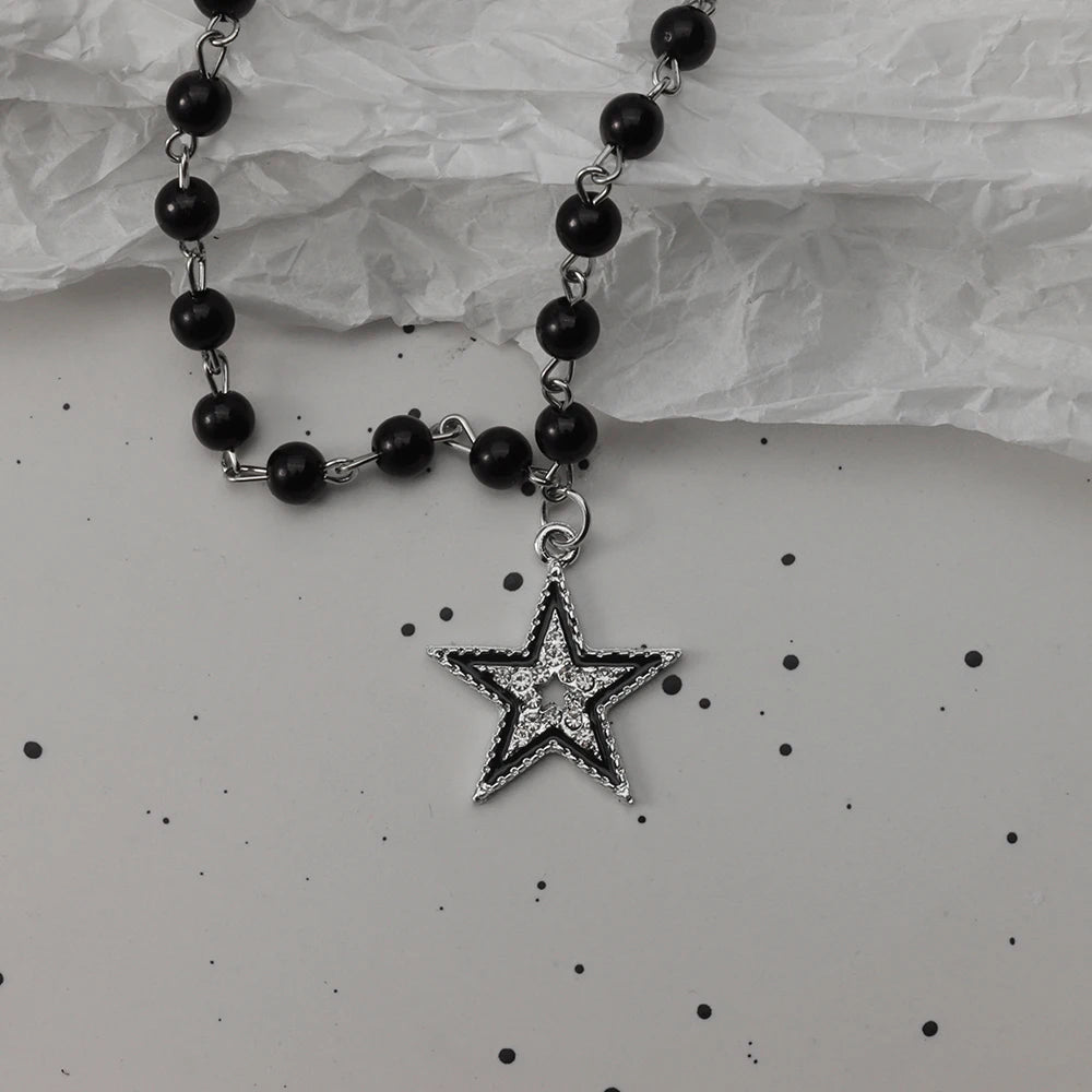 Gothic Bat Cross Dark Pendant Necklace Set, Y2K Personalized Thorn Love Black Bead Stacked Necklace Set, Suitable as Halloween G - Tara's Tiny Treasures
