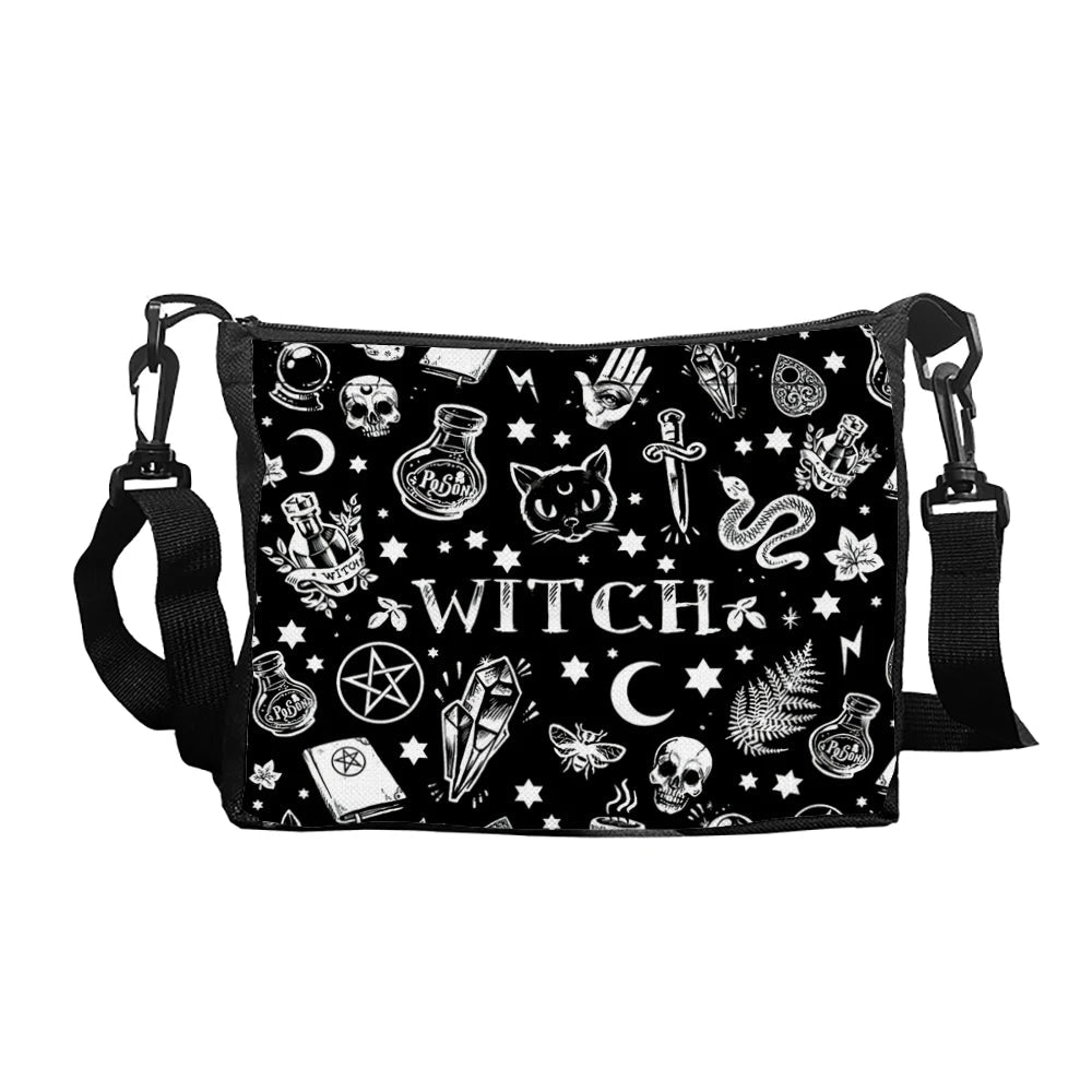 Gothic Cat Printed Shoulder Bag Halloween Fabric Crossbody Bag Versatile Small Square Purse Simple and Stylish Women's Handbag - Tara's Tiny Treasures