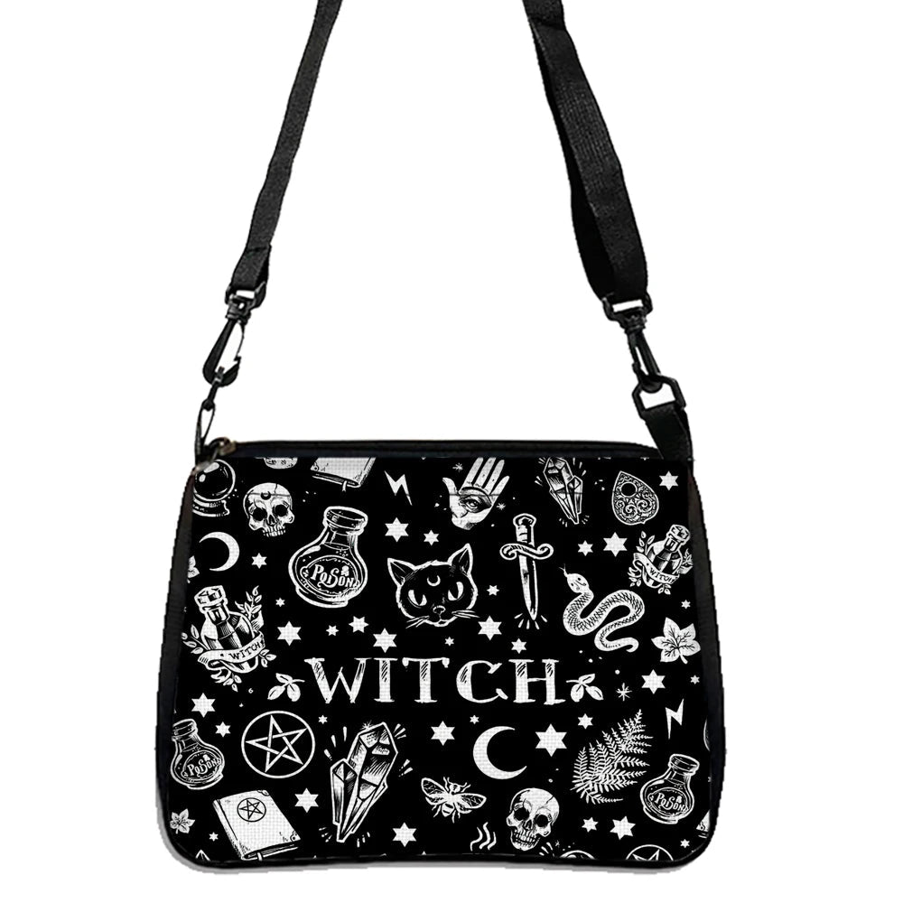 Gothic Cat Printed Shoulder Bag Halloween Fabric Crossbody Bag Versatile Small Square Purse Simple and Stylish Women's Handbag - Tara's Tiny Treasures