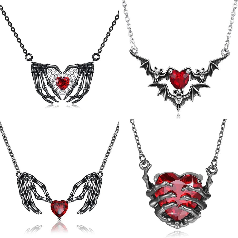 Gothic Punk Bat Wings and Heart Shaped Resin Pendant Necklace - Dark Fantasy Style Alloy Chain, Halloween Women’S Gift, Casual Fashion Accessories - Tara's Tiny Treasures