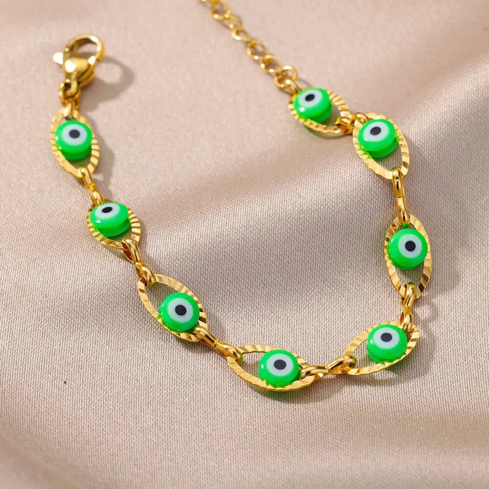 Gothic Rainbow Evil Eye Bracelets For Women Stainless Steel Gold Color Turkish Demon Chain Charm Bracelet Summer Beach Jewelry - Tara's Tiny Treasures