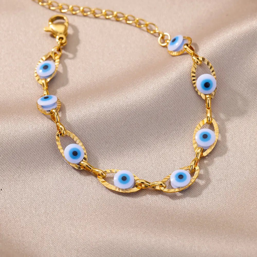 Gothic Rainbow Evil Eye Bracelets For Women Stainless Steel Gold Color Turkish Demon Chain Charm Bracelet Summer Beach Jewelry - Tara's Tiny Treasures