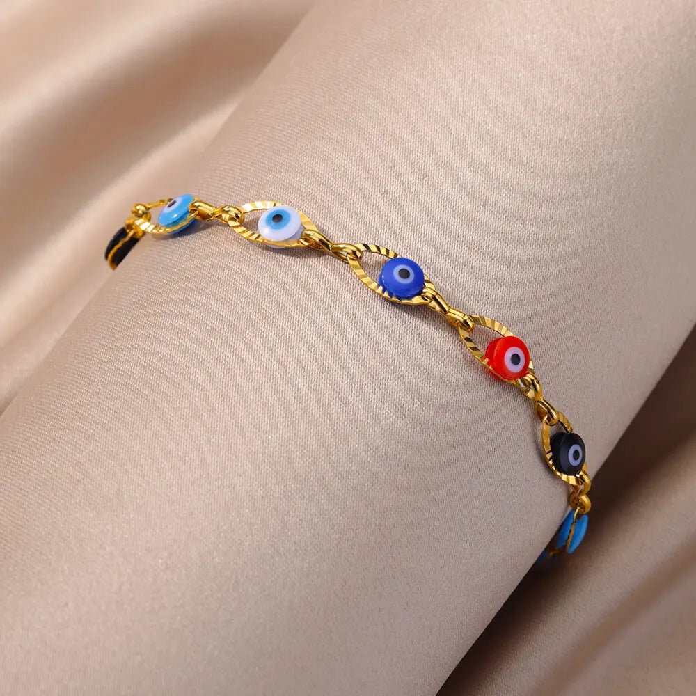 Gothic Rainbow Evil Eye Bracelets For Women Stainless Steel Gold Color Turkish Demon Chain Charm Bracelet Summer Beach Jewelry - Tara's Tiny Treasures