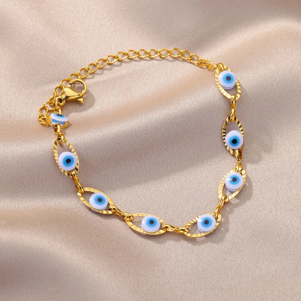 Gothic Rainbow Evil Eye Bracelets For Women Stainless Steel Gold Color Turkish Demon Chain Charm Bracelet Summer Beach Jewelry - Tara's Tiny Treasures