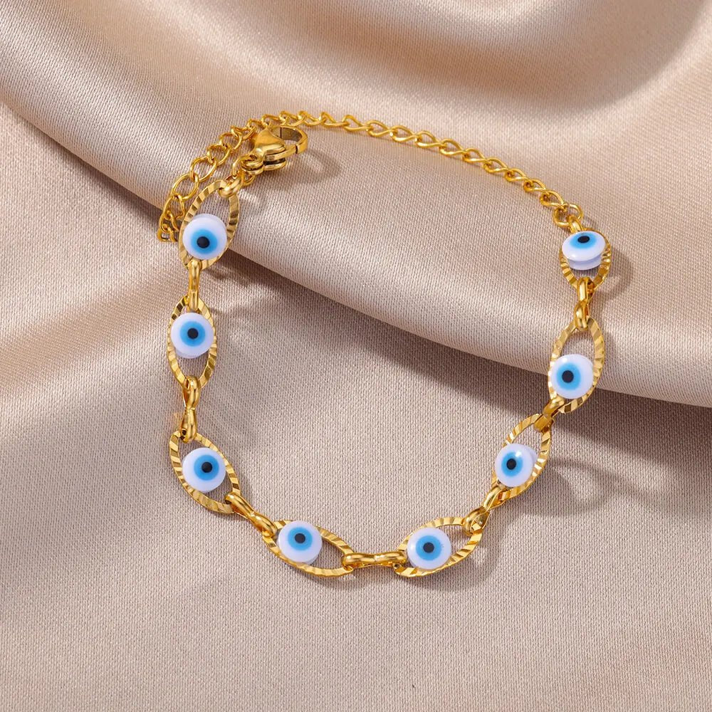 Gothic Rainbow Evil Eye Bracelets For Women Stainless Steel Gold Color Turkish Demon Chain Charm Bracelet Summer Beach Jewelry - Tara's Tiny Treasures