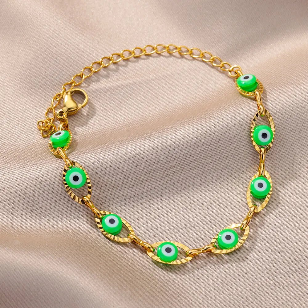 Gothic Rainbow Evil Eye Bracelets For Women Stainless Steel Gold Color Turkish Demon Chain Charm Bracelet Summer Beach Jewelry - Tara's Tiny Treasures