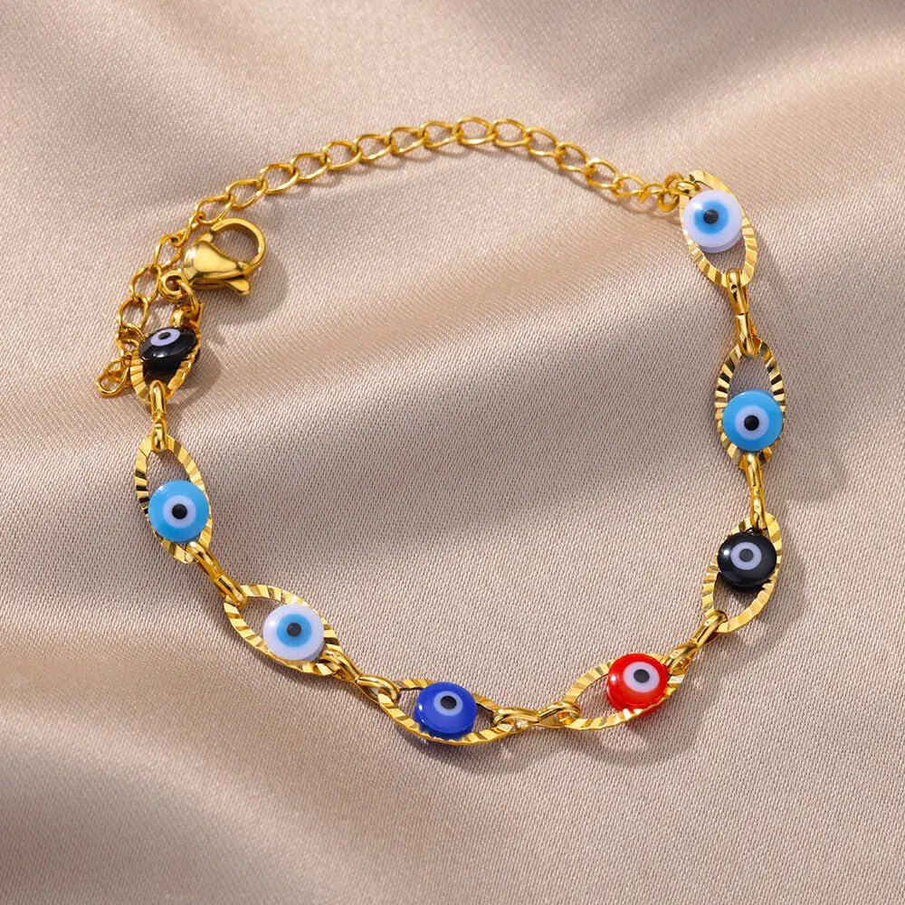 Gothic Rainbow Evil Eye Bracelets For Women Stainless Steel Gold Color Turkish Demon Chain Charm Bracelet Summer Beach Jewelry - Tara's Tiny Treasures