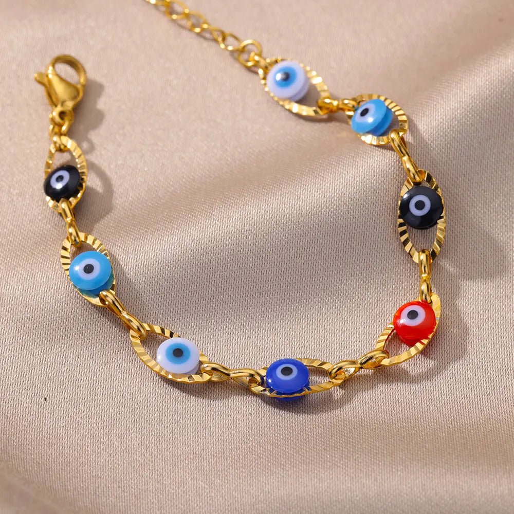 Gothic Rainbow Evil Eye Bracelets For Women Stainless Steel Gold Color Turkish Demon Chain Charm Bracelet Summer Beach Jewelry - Tara's Tiny Treasures