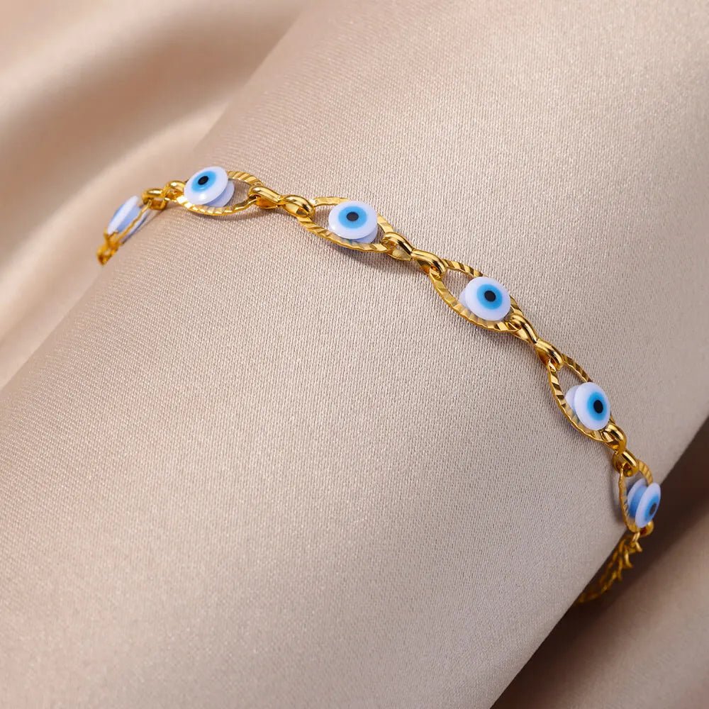 Gothic Rainbow Evil Eye Bracelets For Women Stainless Steel Gold Color Turkish Demon Chain Charm Bracelet Summer Beach Jewelry - Tara's Tiny Treasures