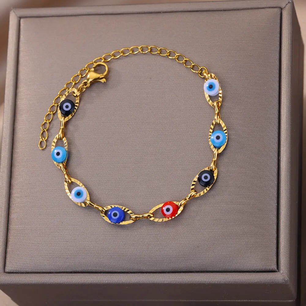 Gothic Rainbow Evil Eye Bracelets For Women Stainless Steel Gold Color Turkish Demon Chain Charm Bracelet Summer Beach Jewelry - Tara's Tiny Treasures