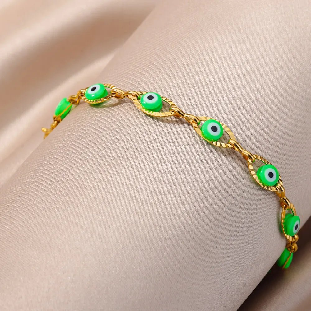 Gothic Rainbow Evil Eye Bracelets For Women Stainless Steel Gold Color Turkish Demon Chain Charm Bracelet Summer Beach Jewelry - Tara's Tiny Treasures