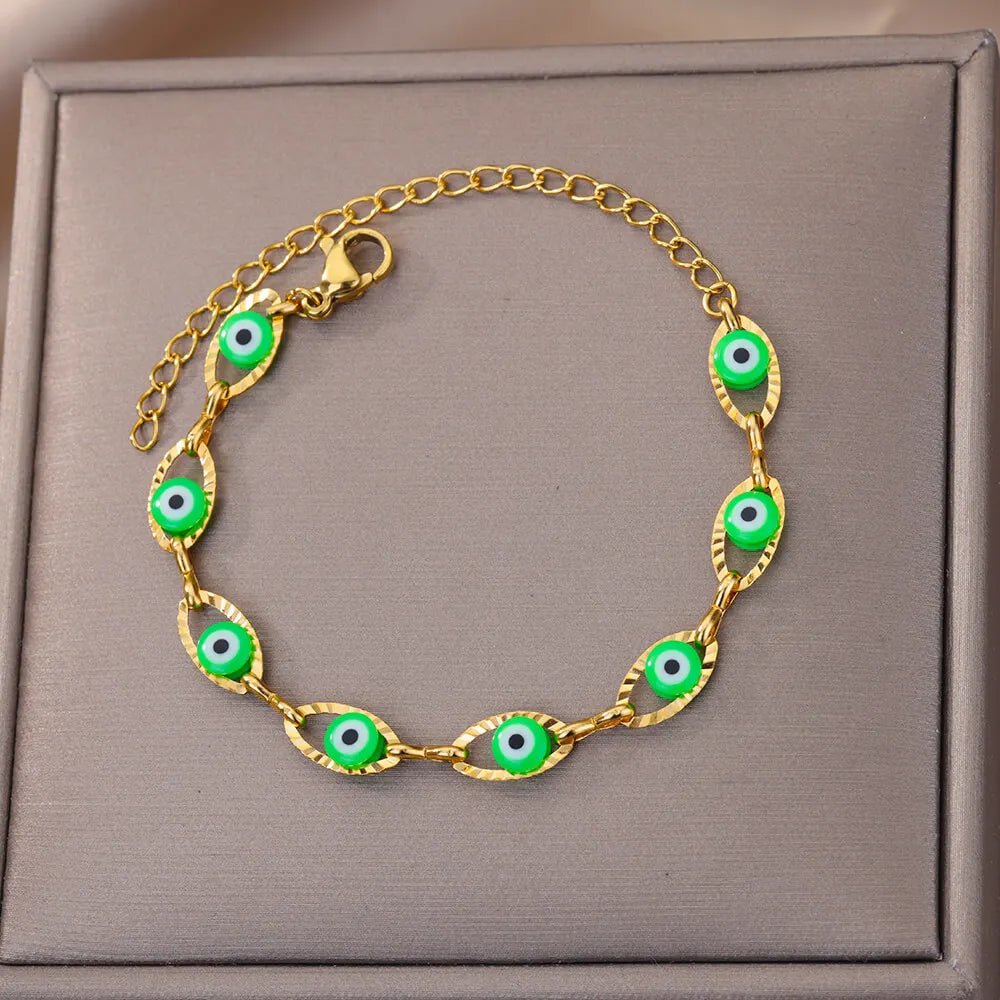 Gothic Rainbow Evil Eye Bracelets For Women Stainless Steel Gold Color Turkish Demon Chain Charm Bracelet Summer Beach Jewelry - Tara's Tiny Treasures