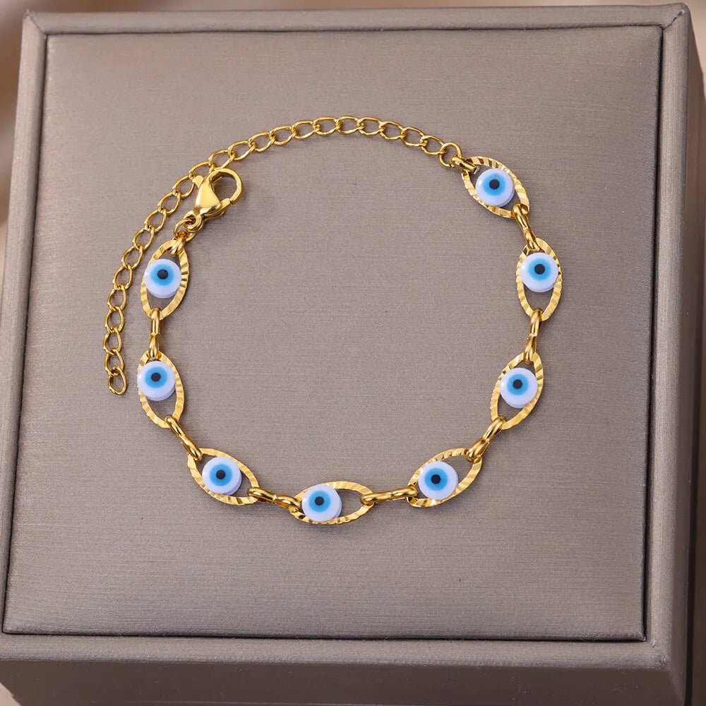 Gothic Rainbow Evil Eye Bracelets For Women Stainless Steel Gold Color Turkish Demon Chain Charm Bracelet Summer Beach Jewelry - Tara's Tiny Treasures